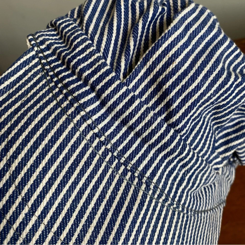 Blue and white striped railroad newsboy style hat - Picture 5 of 6